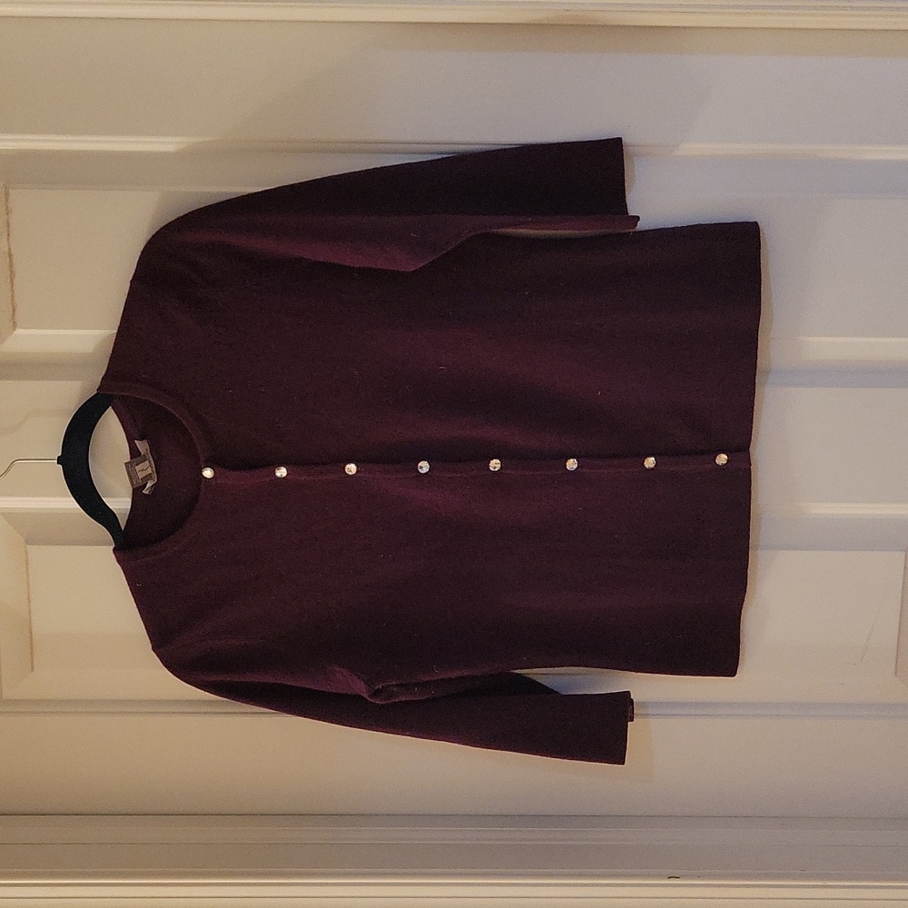 Ann Taylor Deep Purple Cardigan with Pearl Accents